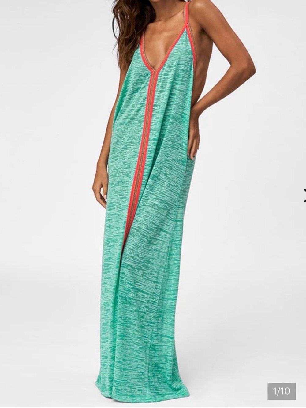 Pitusa Inca Burnout dress/cover up  in Mint with Coral Trim- ‘PETITE’- (Small)